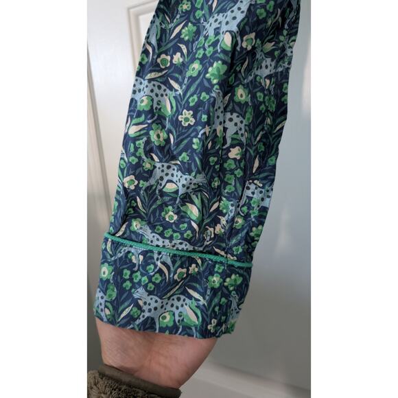 J. Crew Cotton Poplin Pajamas Fauna Floral Blue Leopard - Picture 4 of 13